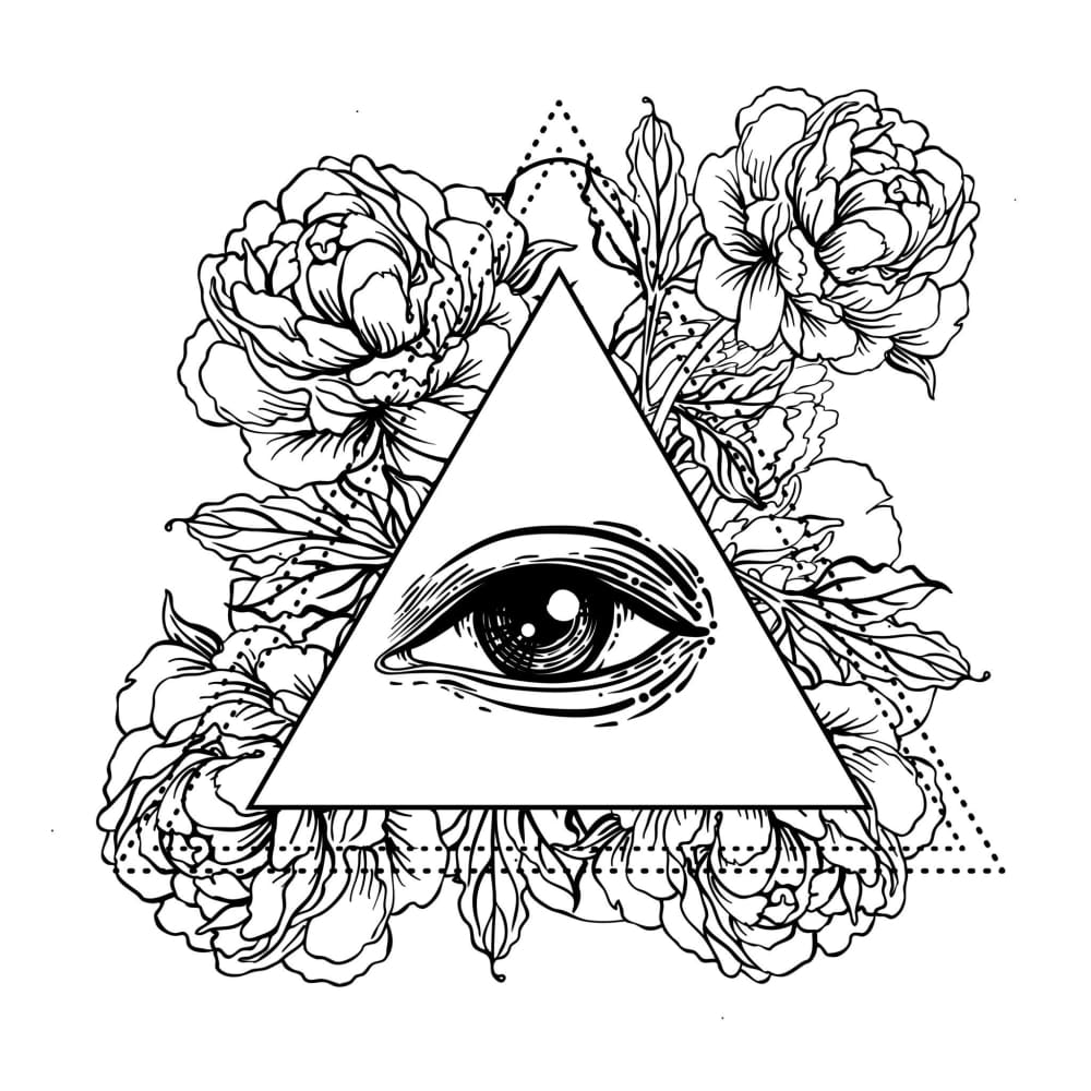 Eye Triangle and Roses - Temporary Tattoo