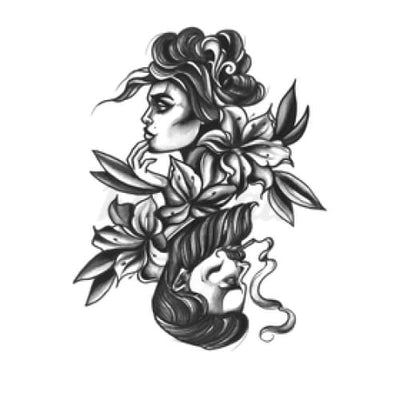 Female over Male with Lilies - Temporary Tattoo