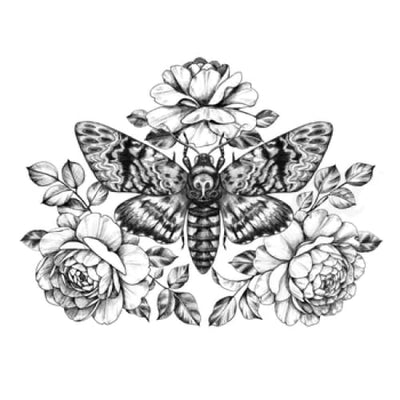 Floral Death Moth - Temporary Tattoo
