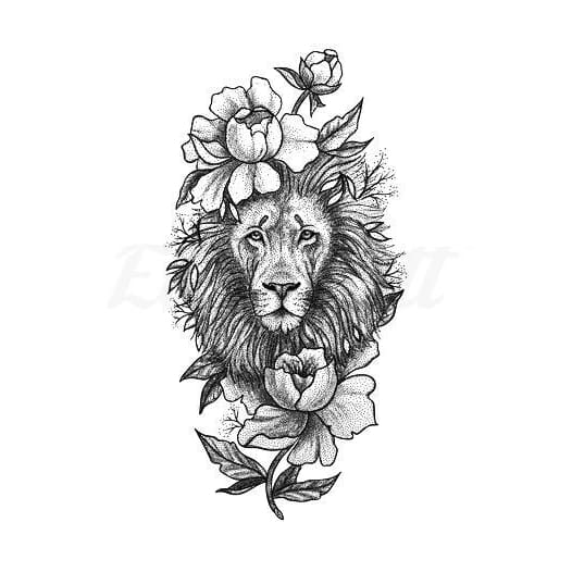 Floral Lion - Temporary Tattoo