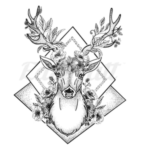 Flower Deer - Temporary Tattoo