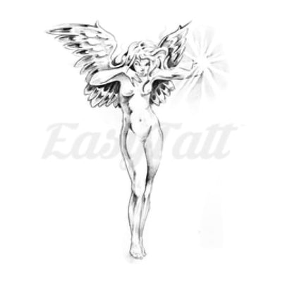 Girl with Wings Drawing - Temporary Tattoo
