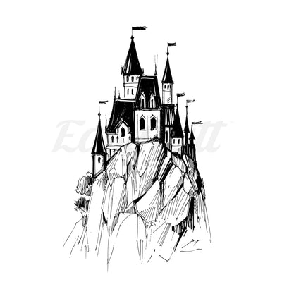 Gothic Castle on a Rock - Temporary Tattoo