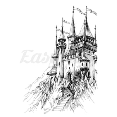 Gothic Castle on a Slope - Temporary Tattoo