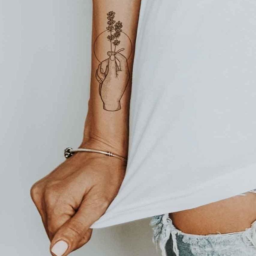 Hand and Lavender - Temporary Tattoo