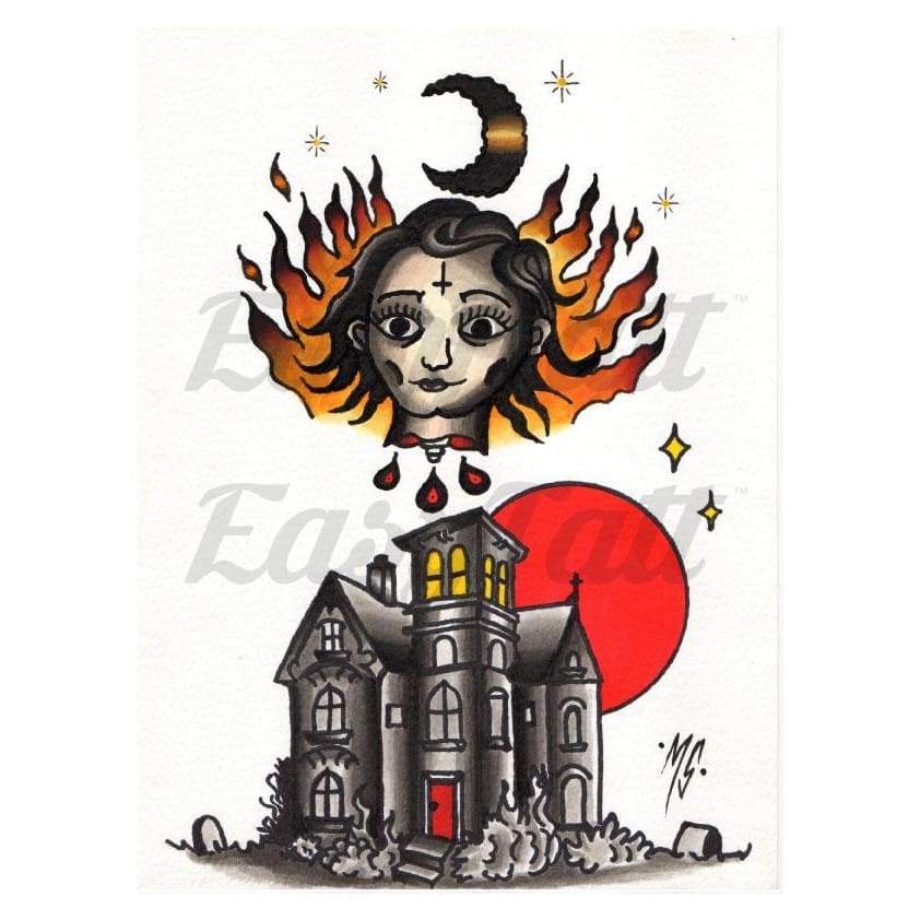 Haunted Traditional - By Micah Shafer - Temporary Tattoo
