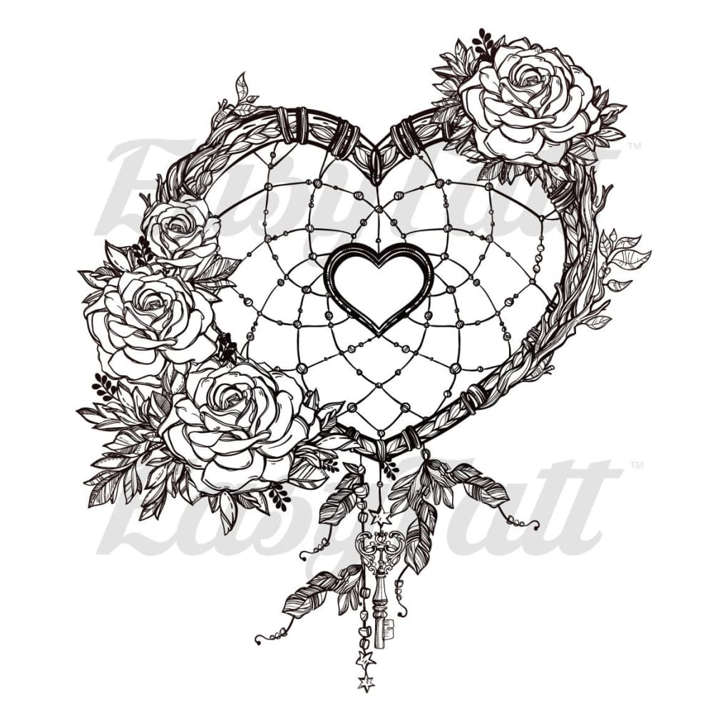 Heart and Roses - Temporary Tattoo