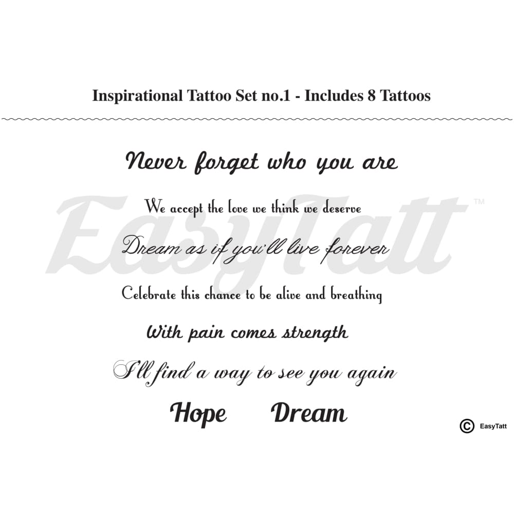 Inspirational Tattoos - Set no. 1 - Temporary Tattoo