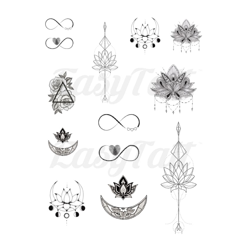 Lotus and Symbols Collection - Temporary Tattoo