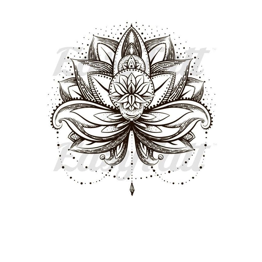 Lotus Flower and Jewels - Temporary Tattoo