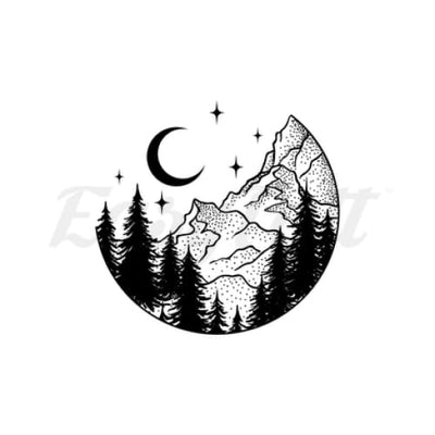 Moon and Forest - Temporary Tattoo
