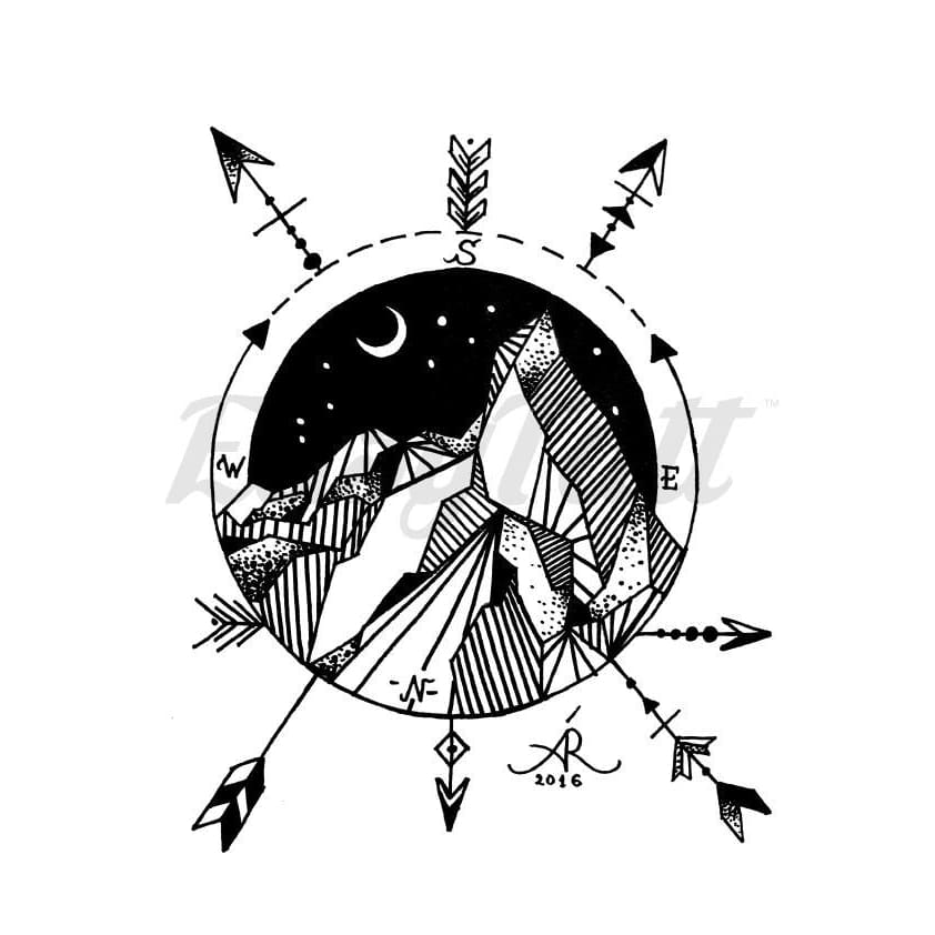 Mountain at Night - By Alexandra Ramirez - Temporary Tattoo