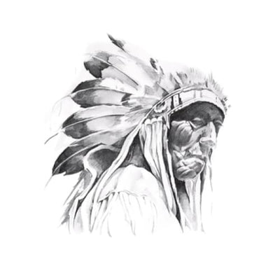 Native American with Feathered Headress - Temporary Tattoo