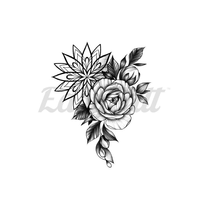 Rose and Mandala - By Lenera Solntseva - Temporary Tattoo