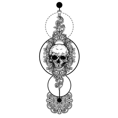 Skull Mandala and Snake - Temporary Tattoo