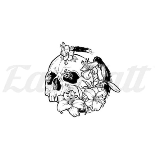 Skull with Flower - Temporary Tattoo