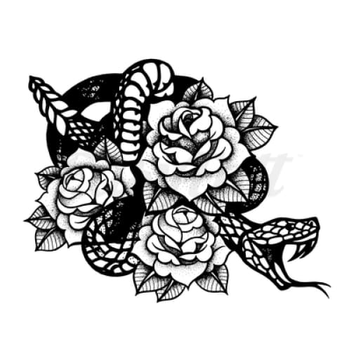 Snake and Roses - Temporary Tattoo
