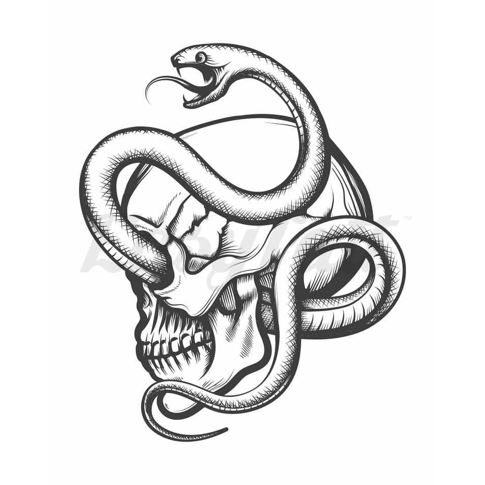 Snake in Skull - Temporary Tattoo