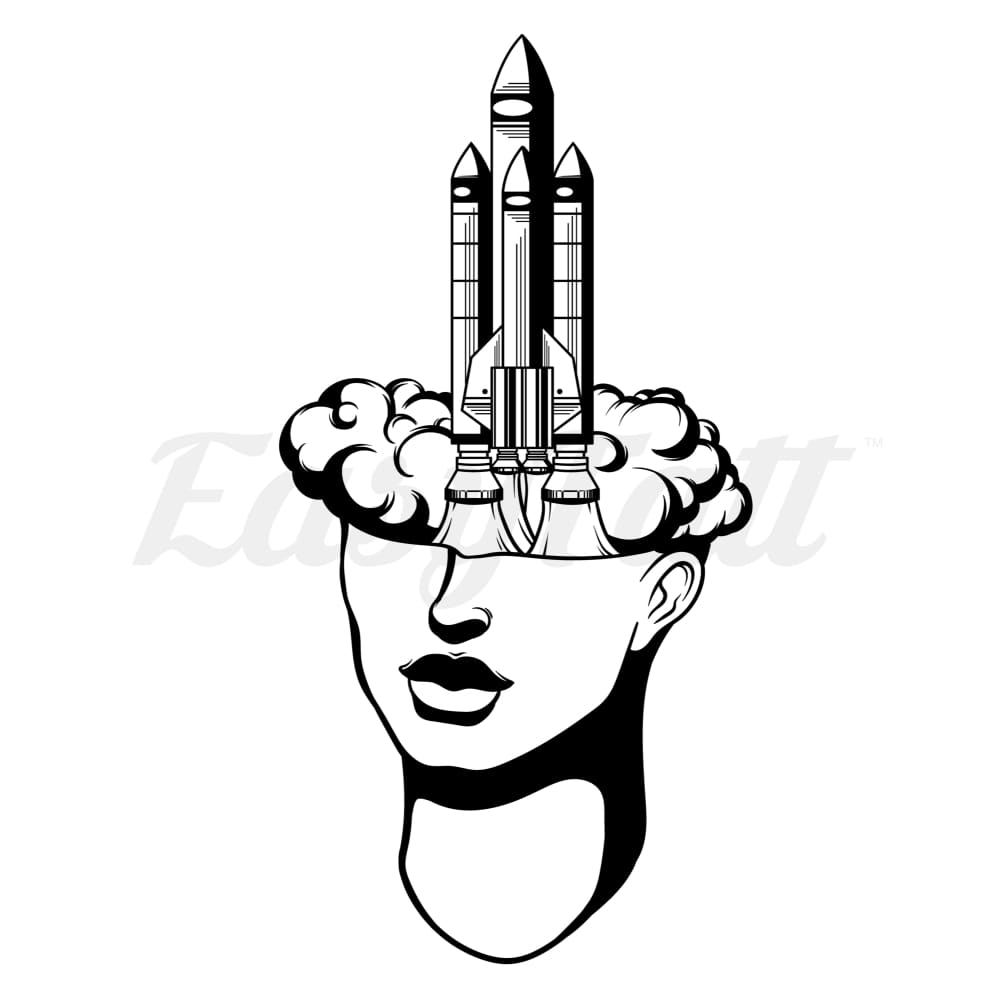 Space Shuttle Launch in Head - Temporary Tattoo