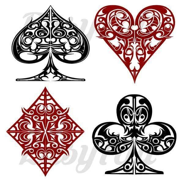 Spades Hearts Diamonds and Clubs - Temporary Tattoo