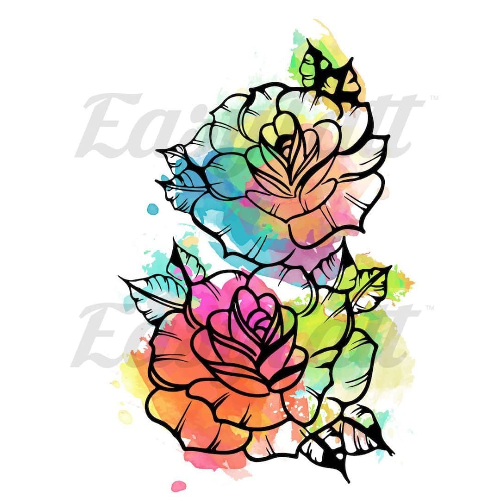 Watercolour Flower Pair - Temporary Tattoo