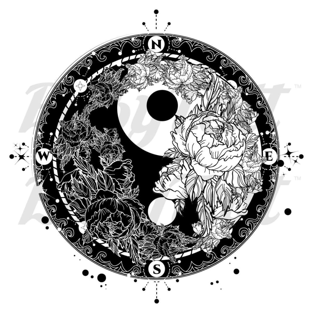 Yin and Yang Floral Compass - Temporary Tattoo